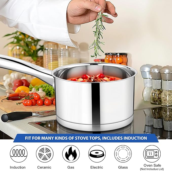 TeamFar 3qt Tri-ply Stainless Steel Saucepan