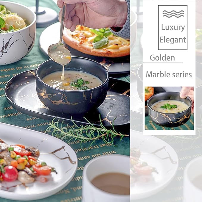 Gilded Marble 17OZ Cereal Bowl - Microwave Safe