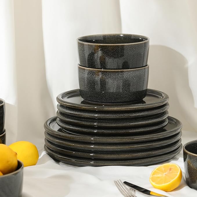 Eden Charcoal 12-Piece Stoneware Dinner Set