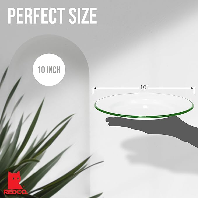 Red Co. Classic 10" Enamel Dinner Plates - White with Green Rim