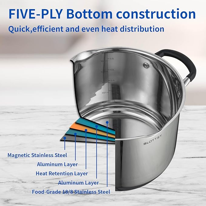 SLOTTET 6Qt Stainless Steel Multipurpose Stockpot