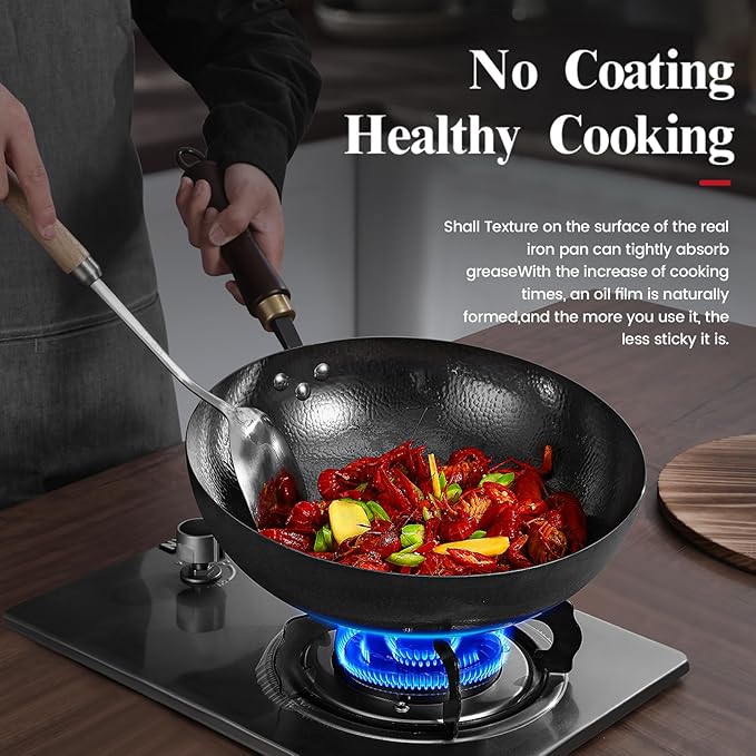 UMETRE 12.6” Carbon Steel Wok with Wooden Lid