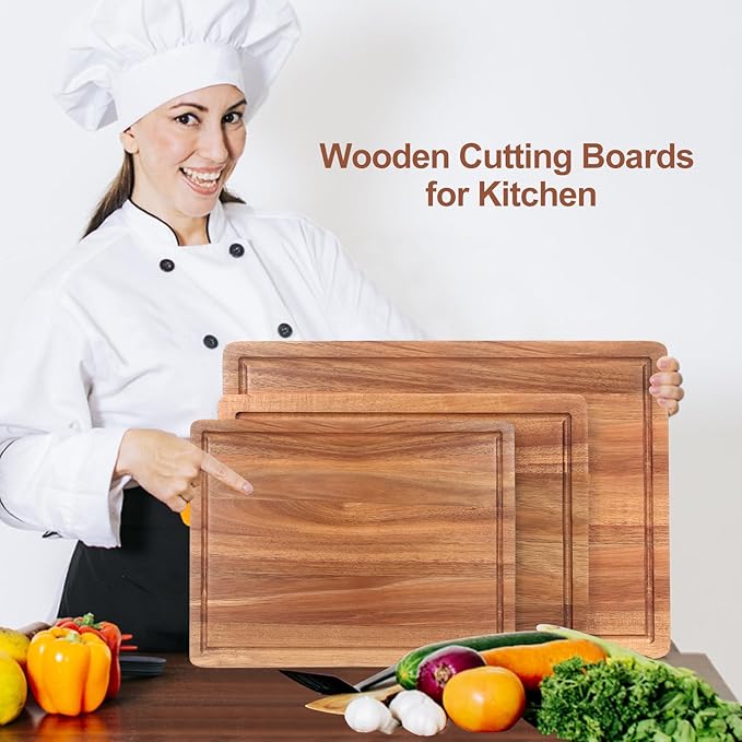 Acacia Wood 3-Piece Cutting Board Set