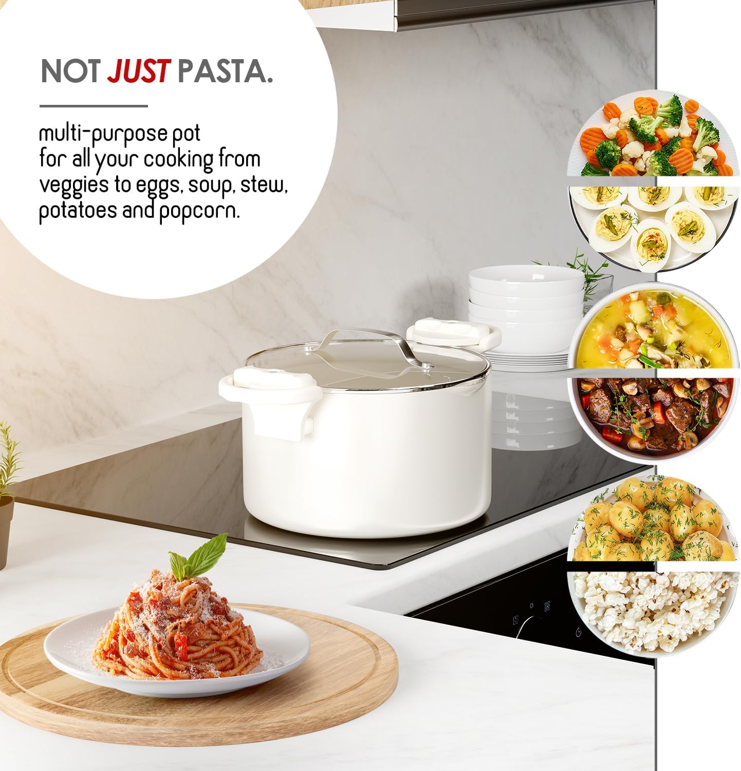 Strain & Simmer 5 Qt Pasta Pot - Stainless Steel with Nonstick Ceramic