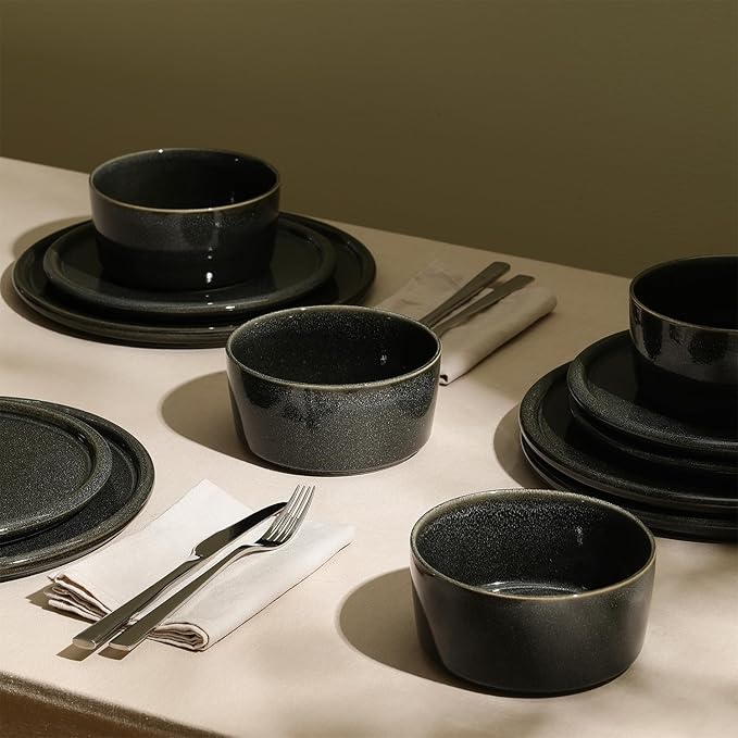 Eden Charcoal 12-Piece Stoneware Dinner Set