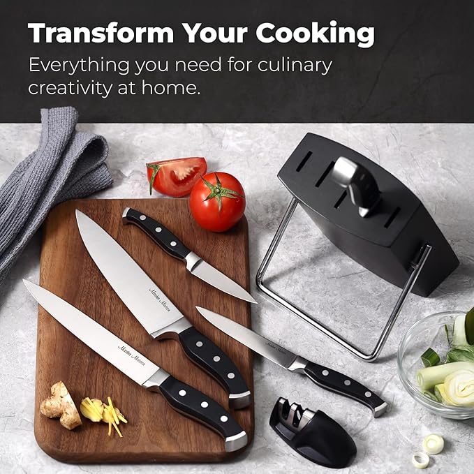 ChefMaster 7-Piece German Steel Knife Set with Block