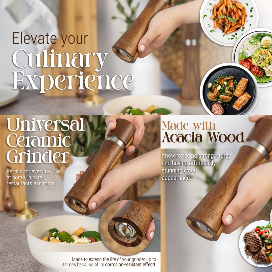 Acacia Wood Salt and Pepper Mill Set
