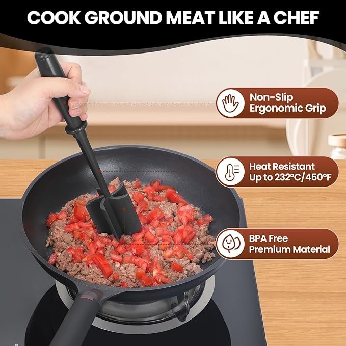 EZChop Premium Meat Masher - Heat-Resistant - Non-Stick Kitchen Helper - Black