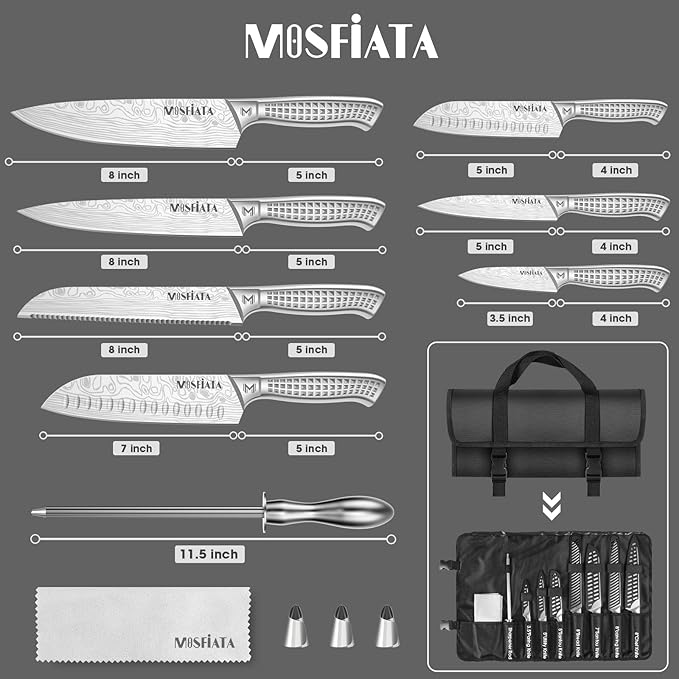 MOSFiATA 12-Piece Chef Knife Set with Storage Bag