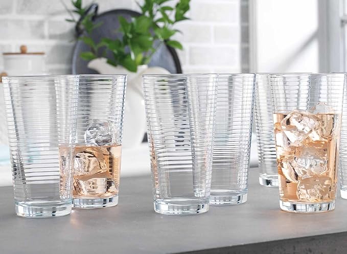 Glavers Highball Glass Set 10 Pc - 17 Oz Ribbed Glassware