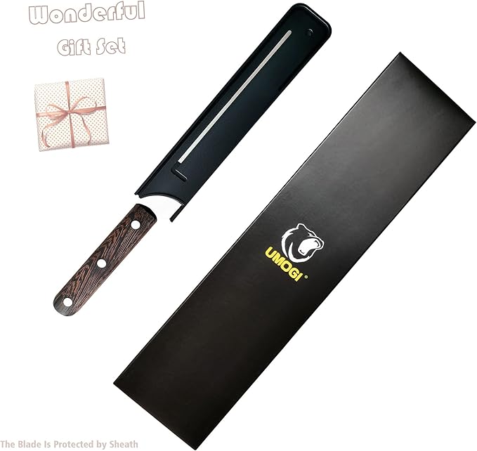 UMOGI 8" Serrated Bread Knife - German Steel with Wood Handle & Sheath