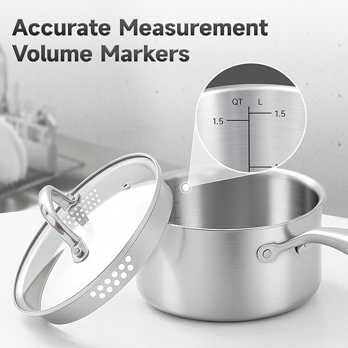 Leetaltree Multifunctional 1.5QT Stainless Saucepan with Glass Lid
