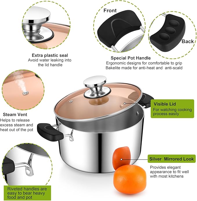 5 Qt Chef's Choice Stainless Steel Cooking Pot with Lid