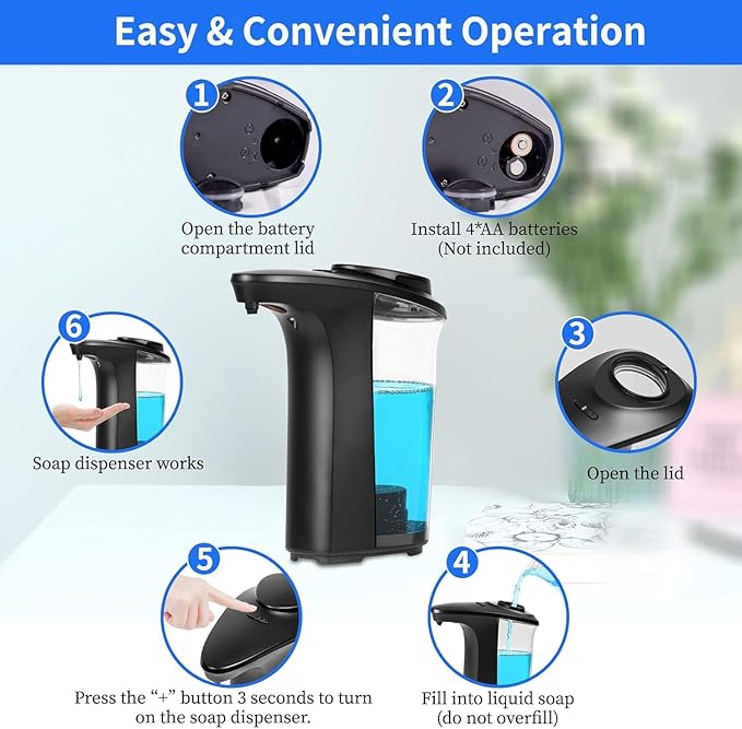 FKWin Touchless Soap Dispenser with 5-Level Control, 17oz