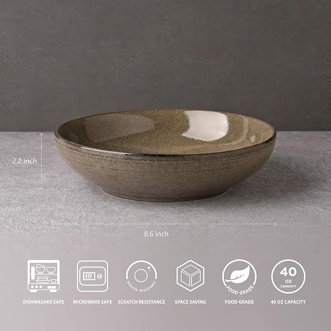 Tempus Stoneware Pasta Bowl Set - 40 oz Dark Olive