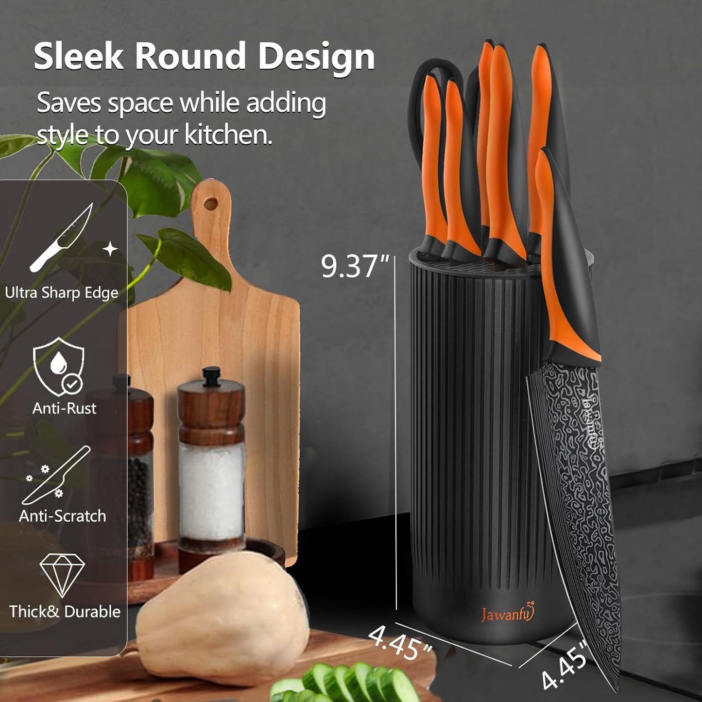 8-Piece Colorful Chef Knife Set with Universal Block