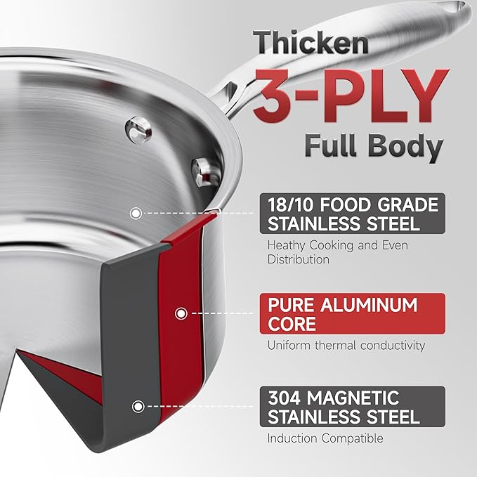 Leetaltree Multifunctional 1.5QT Stainless Saucepan with Glass Lid