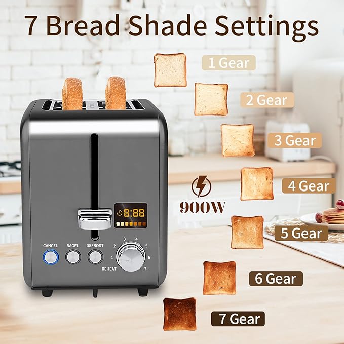 SEEDEEM Dual Slice LCD Toaster - Stainless Steel with Multi-Settings