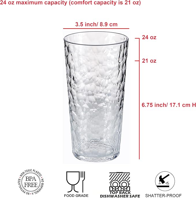 ZAINCA 24oz Clear Acrylic Tumblers - BPA-Free Set of 12