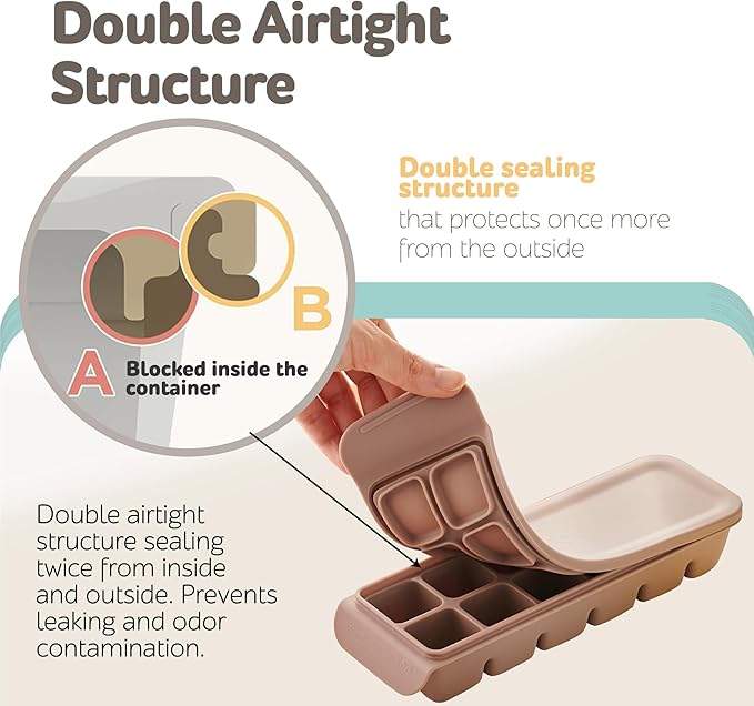 Silicone Baby Food Storage Tray with Leakproof Lid - 12 Section, BPA-Free