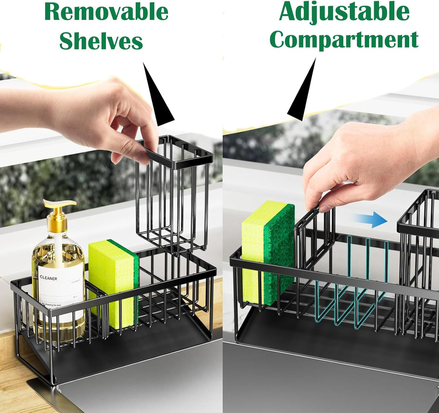 Slope-Drain Sponge Caddy with Brush Holder