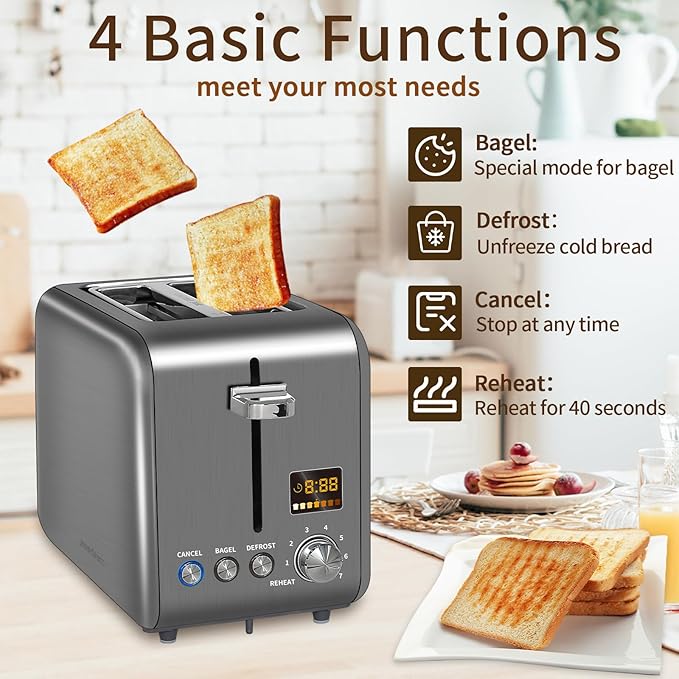 SEEDEEM Dual Slice LCD Toaster - Stainless Steel with Multi-Settings