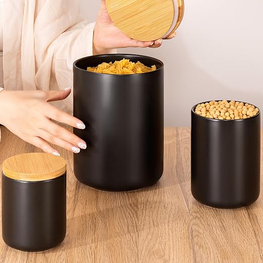 Yangbaga Matte Black Kitchen Canister Trio with Airtight Lids