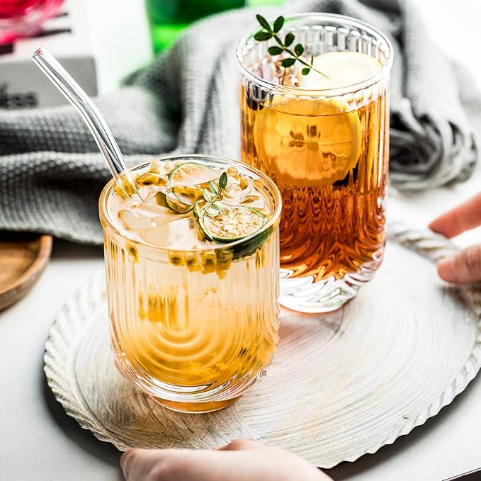 ArchCraft Drinking Glass Set - 4pc Art Deco Ripple Cups