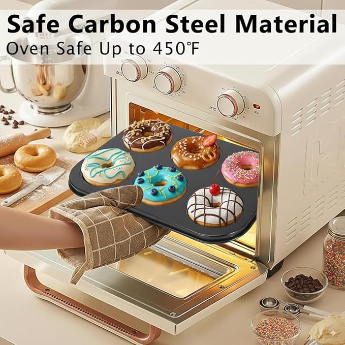 Bakelite Mini Donut Maker Set - 2 Non-Stick 6-Cavity Carbon Steel Pans