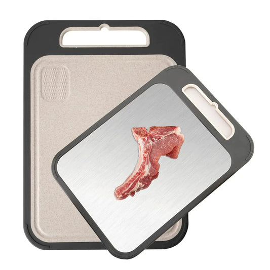 FBERS Dual-Surface Chef's Board 304 Stainless & Wheat Straw, 13.78x9.84 Inch