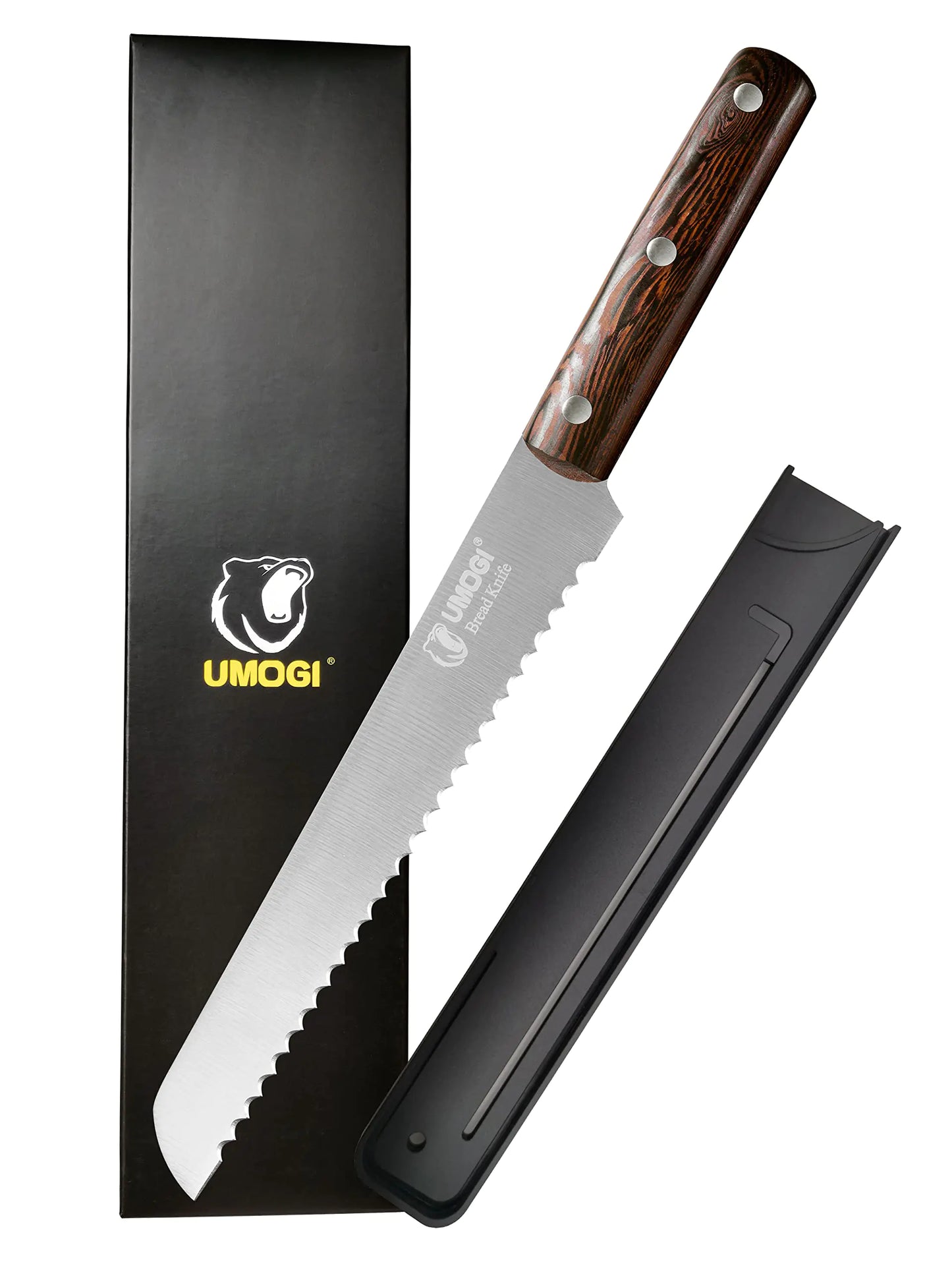 UMOGI 8" Serrated Bread Knife - German Steel with Wood Handle & Sheath