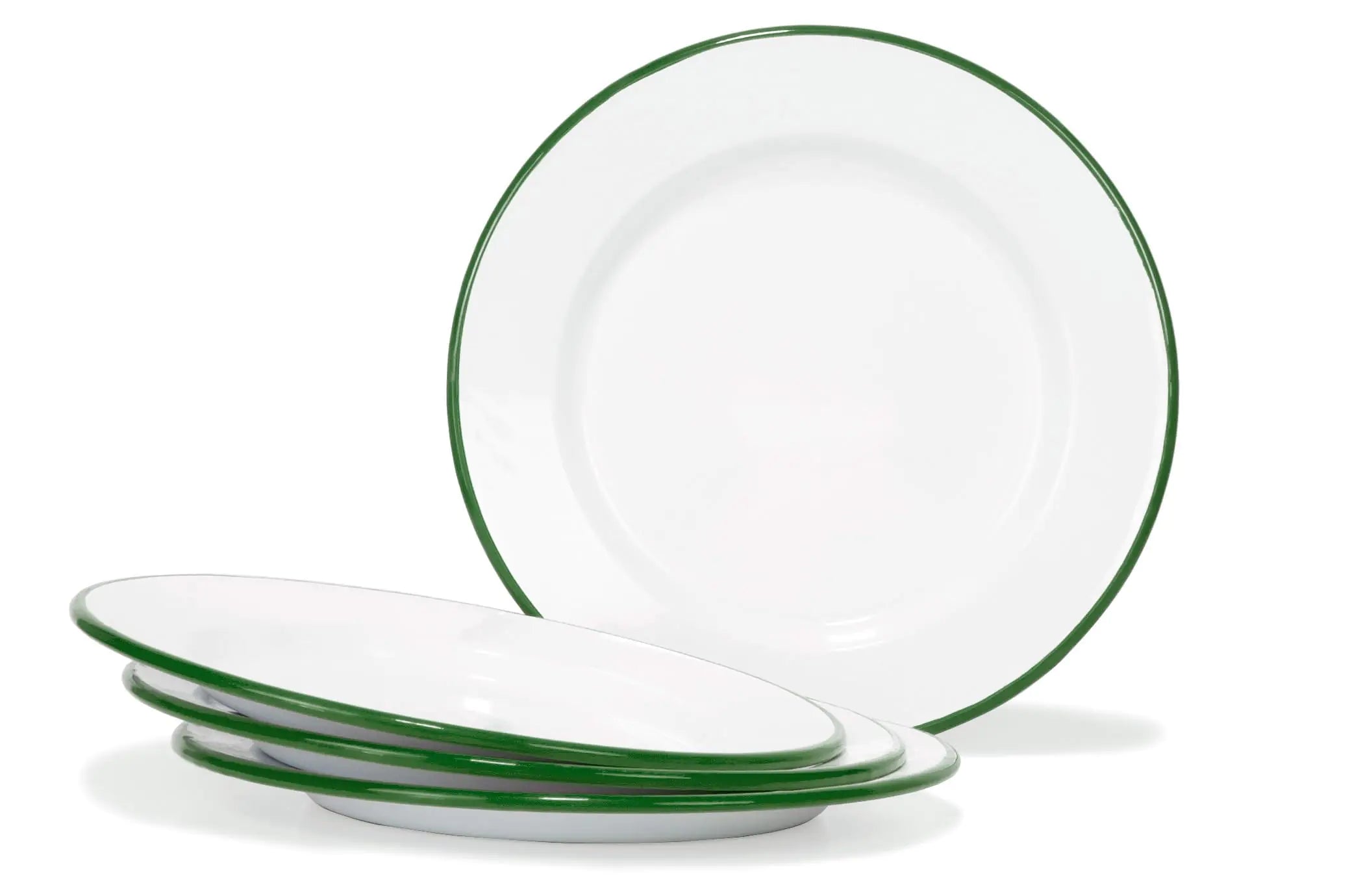 Red Co. Classic 10" Enamel Dinner Plates - White with Green Rim