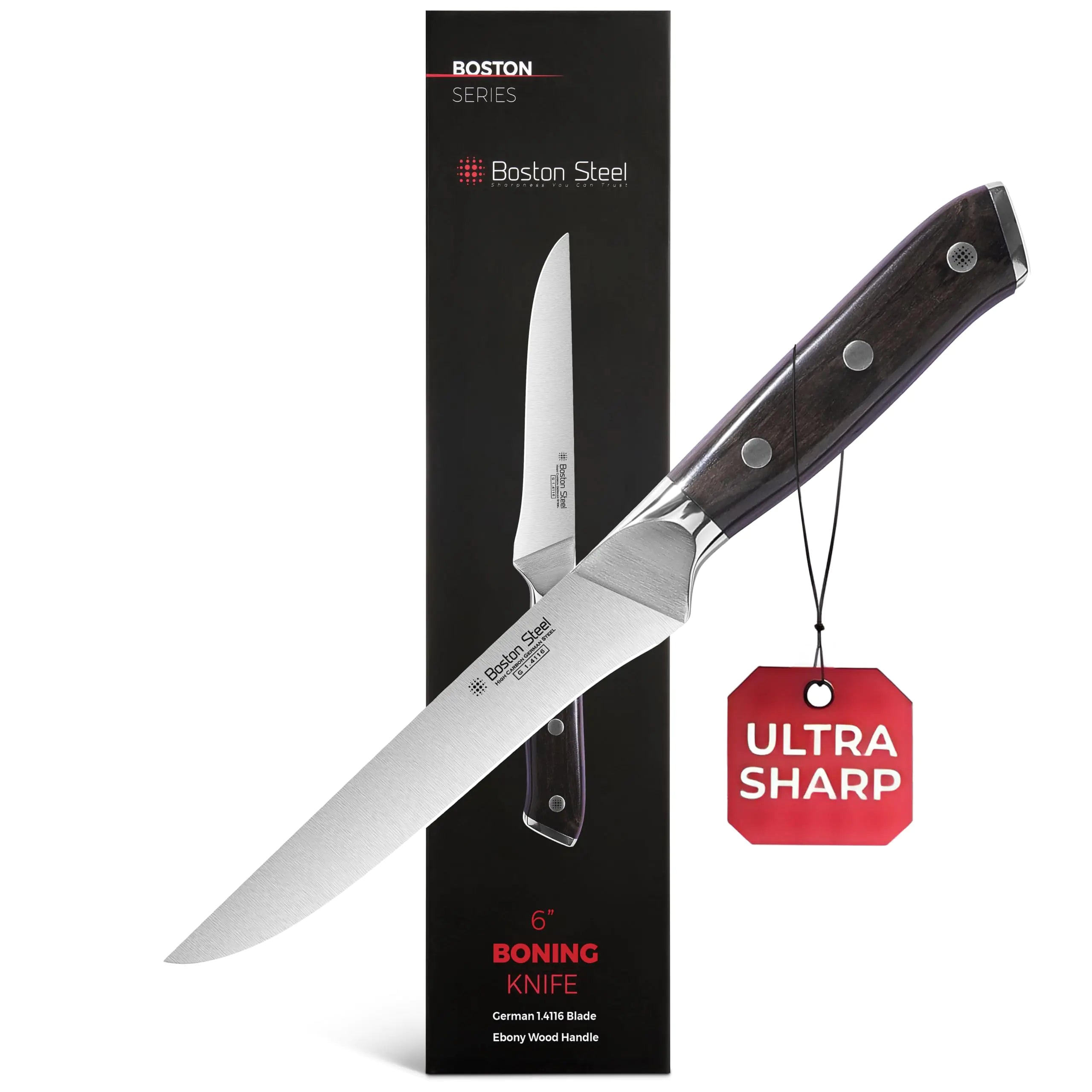 Boston Steel 6-Inch Precision Boning Knife with Ebony Handle