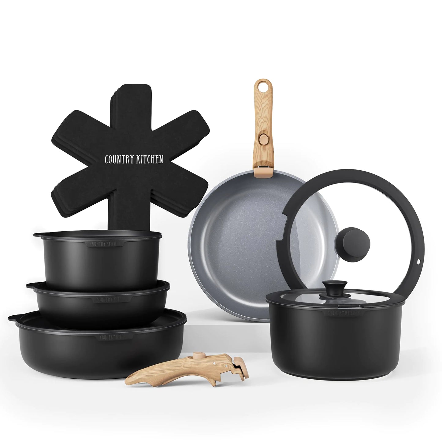 Rustic Chef Stackable Cookware Set with Detachable Handles