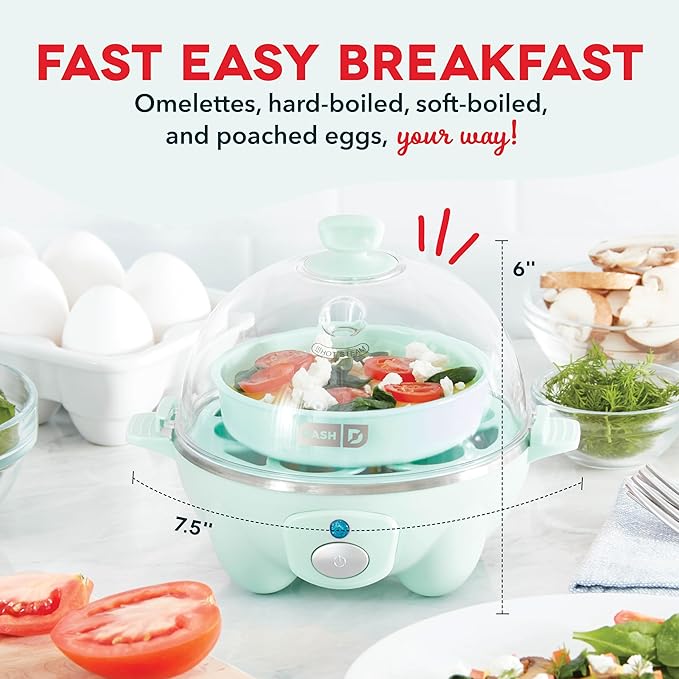 DASH 6-Egg Quick Cooker: Electric, Auto-Off - Aqua
