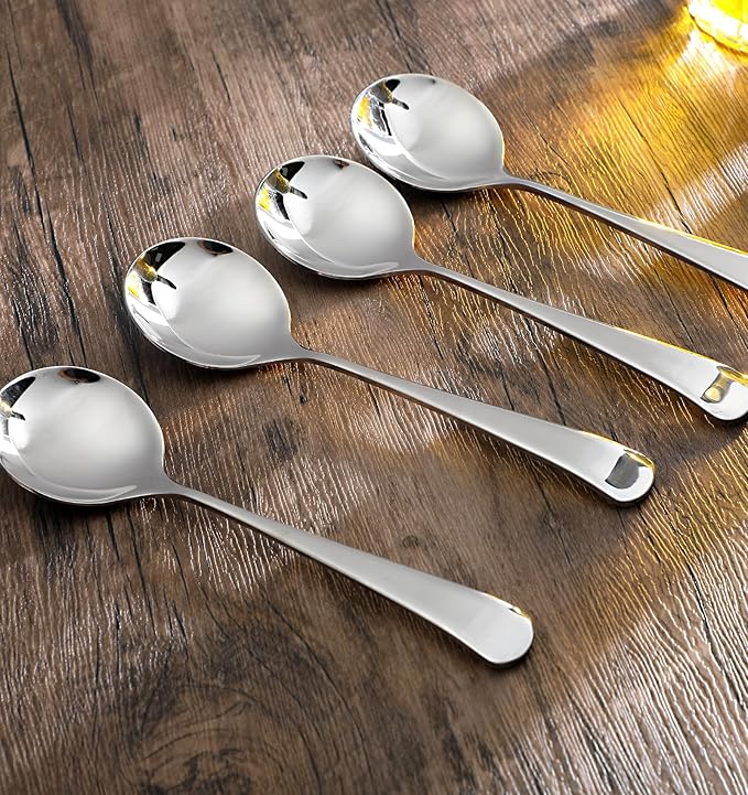 Stainless Steel Round Soup Spoons 4-Pack