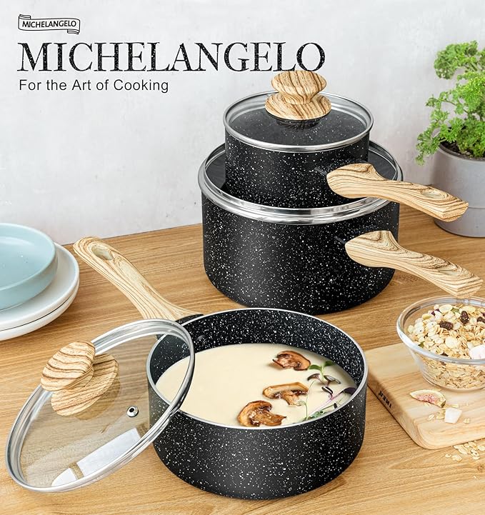 Granite Trio Saucepan Set - 3 Sizes with Lids