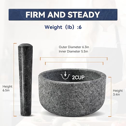 Koville Premium African Granite Grinding Set 6.3" for Kitchen