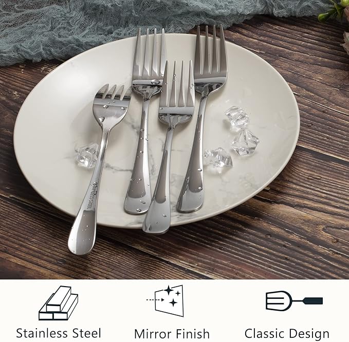 ELLERT 12-Pc Stainless Salad Fork Set - Mirror Finish, Dishwasher Safe