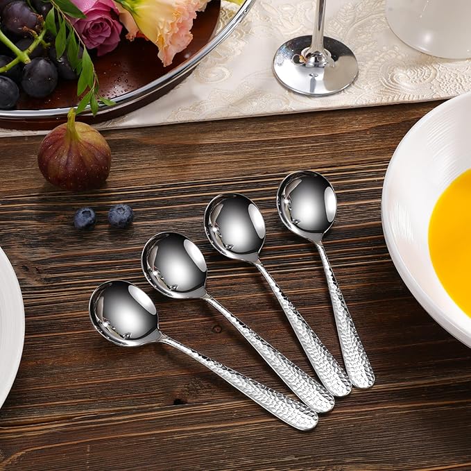 KEAWELL Elegant Hammered 4-Piece Stainless Steel Spoon Set
