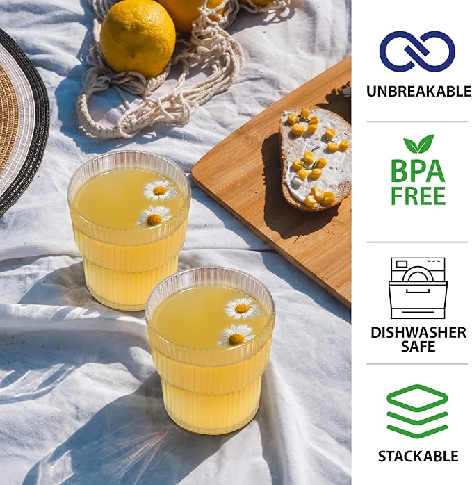 CLARITY 17OZ Stackable Acrylic Glass Set - 8 Unbreakable BPA-Free Tumblers
