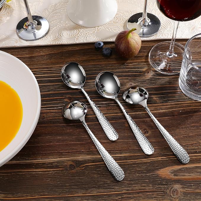 KEAWELL Elegant Hammered 4-Piece Stainless Steel Spoon Set