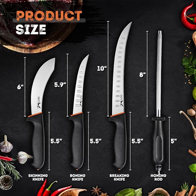 Golden Bird 4-Piece Chef's Knife Set - Professional BBQ and Butcher Kit