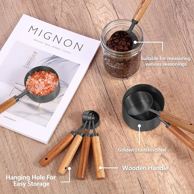 Elegant 8-Piece Kitchen Measuring Set with Wooden Handles