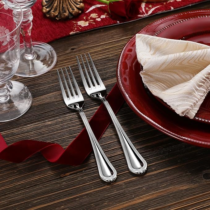 Elegant Pearl Edge Silverware Set, Stainless Steel