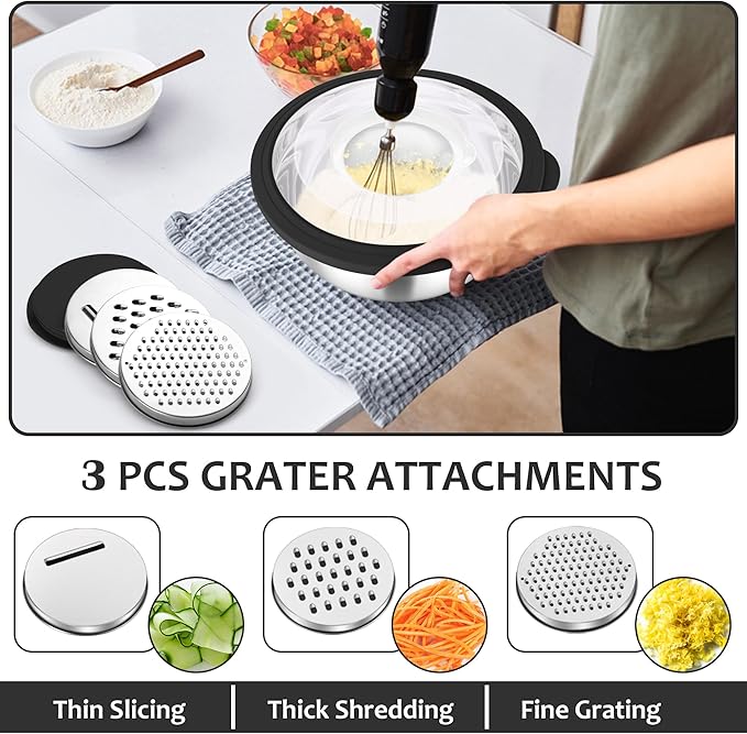 E-far Steel Colander & Bowl Set with Graters - Black