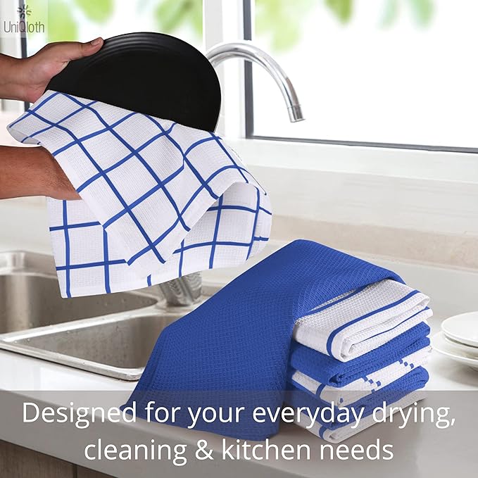 CottonWaffle 12-Pack Kitchen Towels - Durable & Quick-Dry