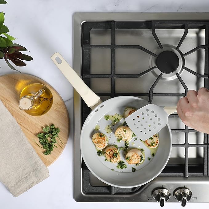 Gibson Home Barnsdall 10-Piece Deluxe Ceramic Cookware Set - Linen White/Grey