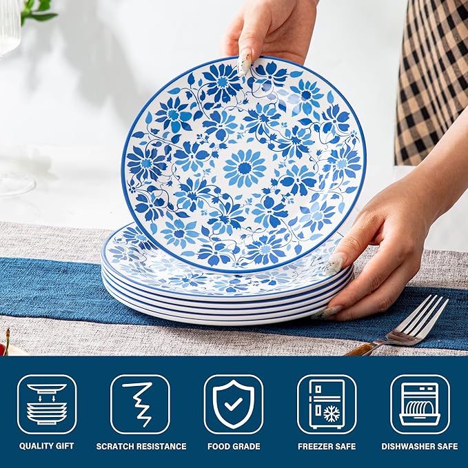 Blue Flora 6-Piece Melamine Plate Set