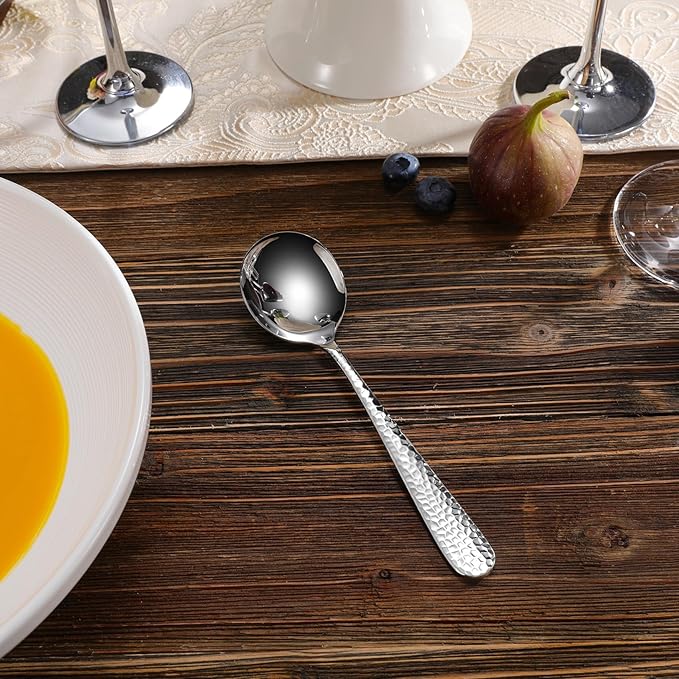 KEAWELL Elegant Hammered 4-Piece Stainless Steel Spoon Set